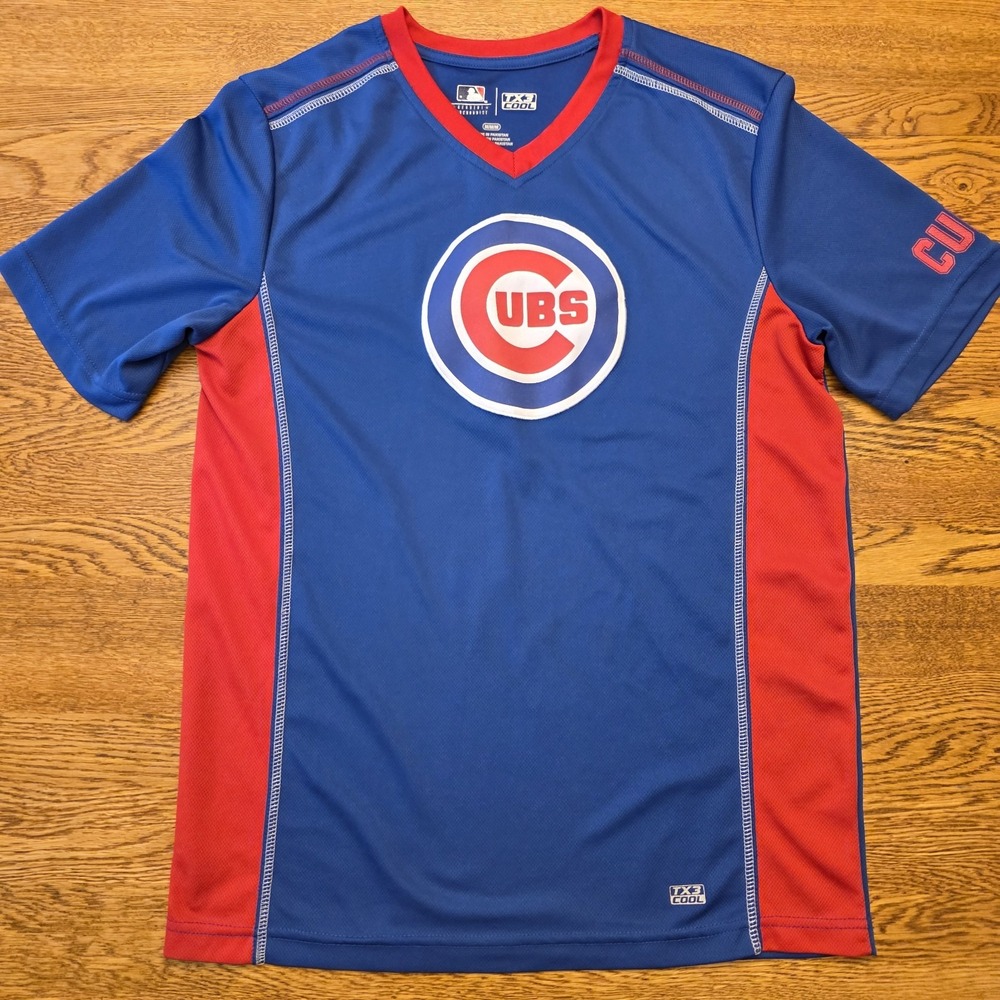 Chicago Cubs Mens Size Med TX3 Cool V-Neck Short Sleeve Genuine Merchandise Flaw